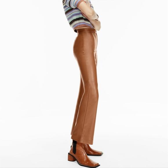 Aritzia Wilfred Adele Vegan Leather Pants in Cognac Brown Size 8 NWOT Kick Flare - Picture 10 of 10